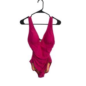 J.Crew NWT Ruched V-Neck One Piece Swimsuit Flattering Pink Sz 6